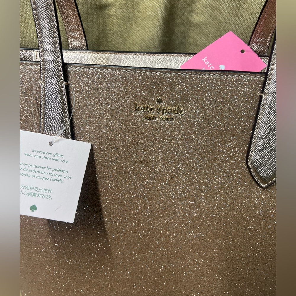 kate spade Glitter Metallic Rose Gold Tote - Picture 2 of 2